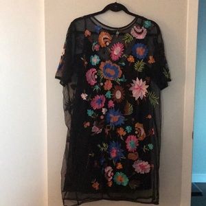 Asos embroidered dress, slip with sheer dress, floral size 16